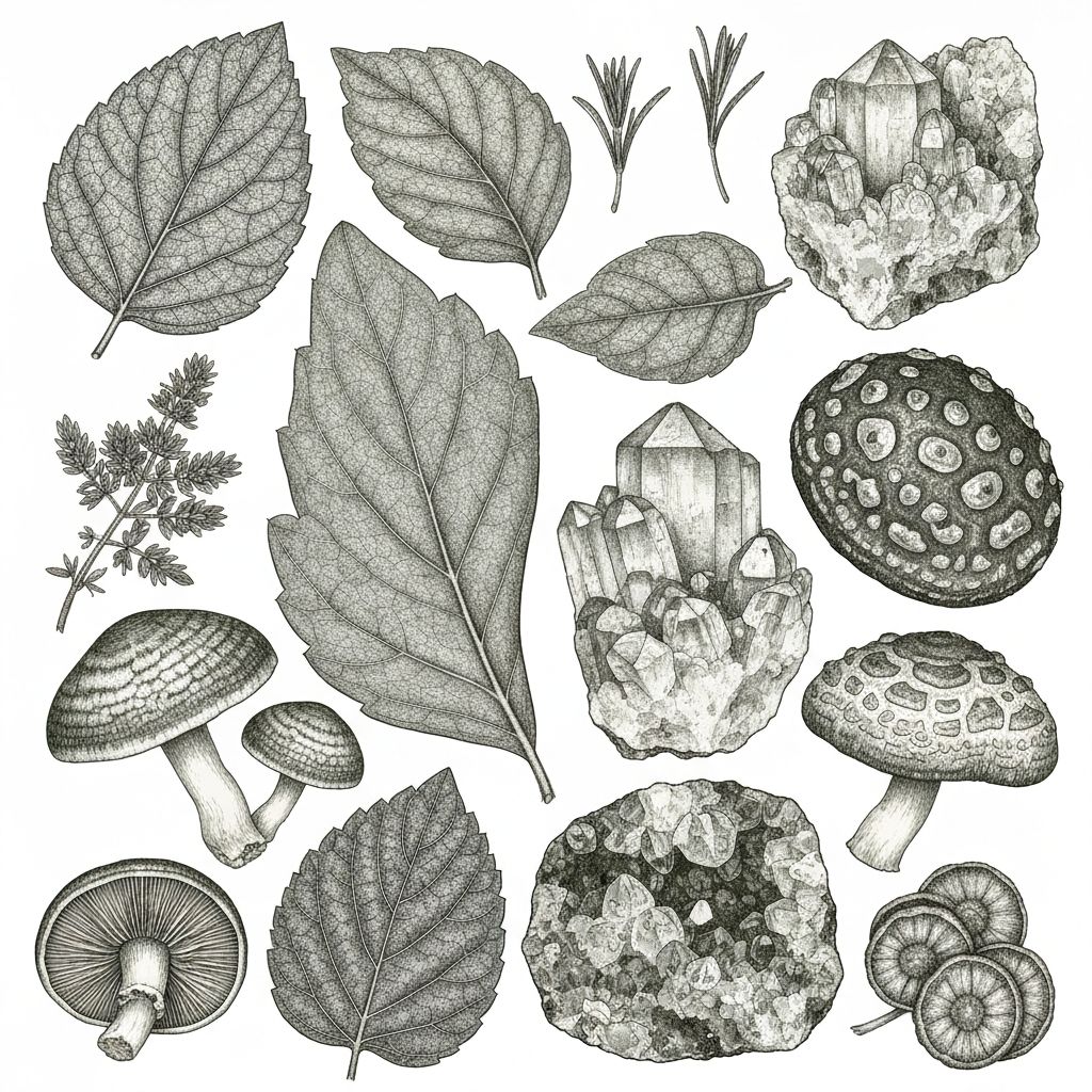 Close-up of natural herbs and minerals